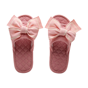 不扰民拖鞋防滑颗粒鞋底韩版蝴蝶结甜美棉布艺室内居家情侣静音款