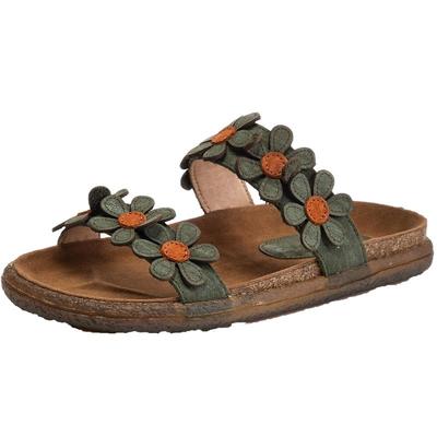 牛筋真皮平底复古花朵一字拖拖鞋