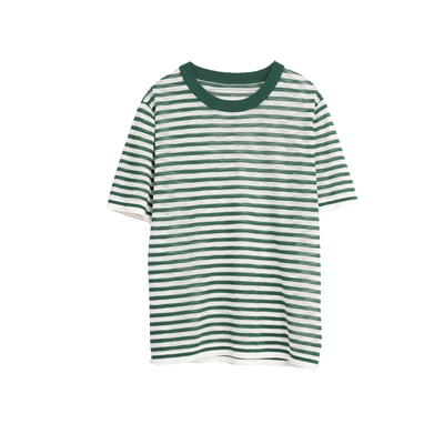 ZOLLE绿白条纹短袖针织衫女夏