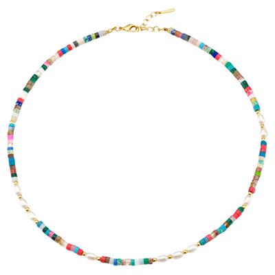 SCHAWLOW肖洛天然淡水珍珠项链拼接彩色天然石串珠复古轻奢锁骨链