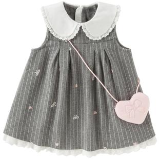 戴维贝拉儿童针织连衣裙2026秋冬新款女童宝宝加绒背心裙条纹裙子