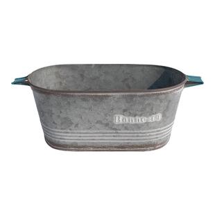 爱上花园 铁艺做旧铁皮花盆 蓝平耳椭圆花盒Bonne:f9系列多肉日系