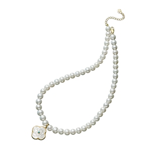 潮宏基花开四季黄金吊坠S925银珍珠项链母贝足金礼盒生日礼物L