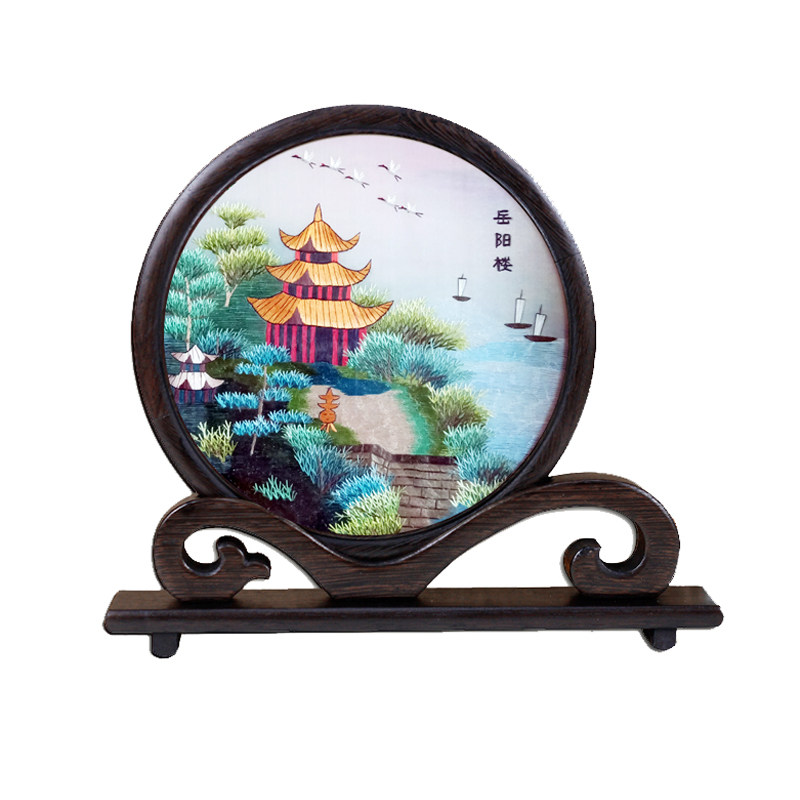 摆件双面绣沁天红牡丹富贵居家