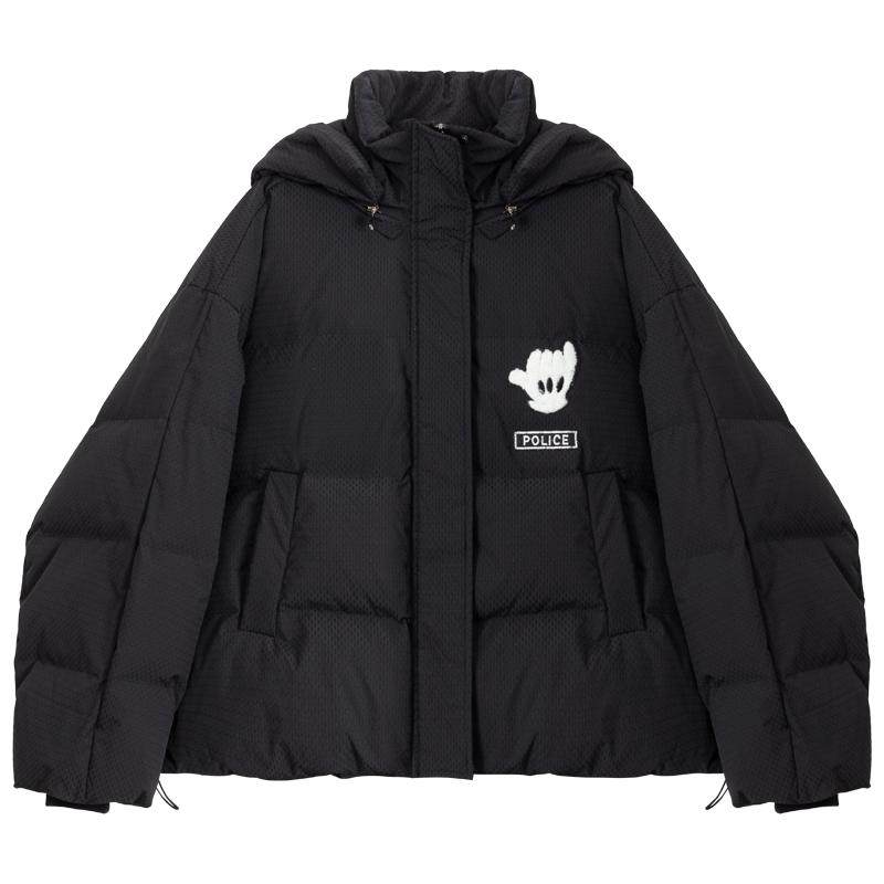 KEIKO俏皮可卸连帽黑色羽绒服