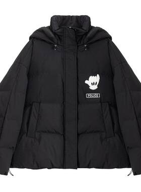 KEIKO俏皮可卸连帽黑色羽绒服