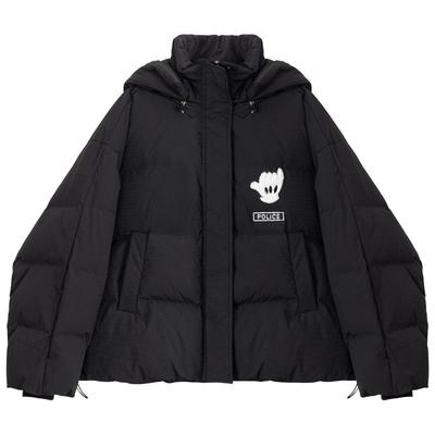 KEIKO俏皮可卸连帽黑色羽绒服