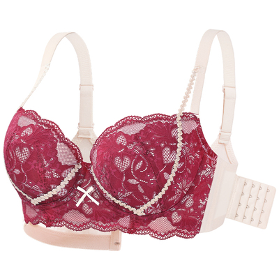 糖粒红色内衣女大胸本命年结婚新娘性感聚拢上托大码薄款文胸罩