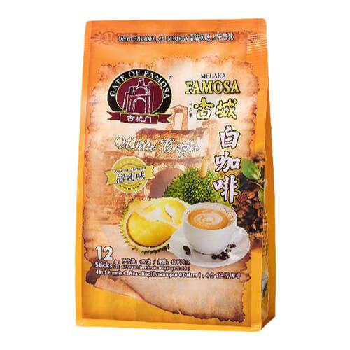 马来西亚咖啡古城门进口无蔗糖速溶榴莲咖啡三合一提神白咖啡袋装