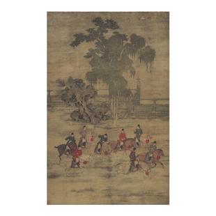 五代 赵八达游春图绢本真迹复刻人物画竖轴挂画临摹客厅装饰画