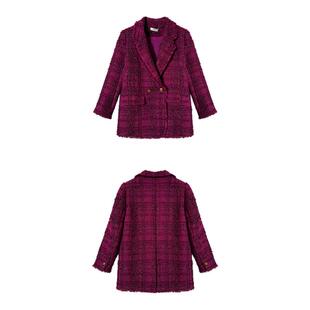 dfvc安可拉红小香风西装外套女2026春季新款流苏宽松通勤休闲西服