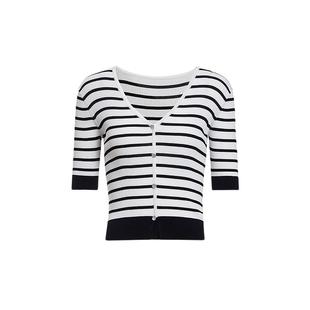 黑标系列 欧时力 V领短袖针织衫女夏装短上衣条纹修身