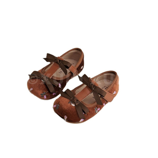 2025新款女童鞋子中式复古碎花绒面公主鞋魔术贴春秋单鞋宝宝皮鞋