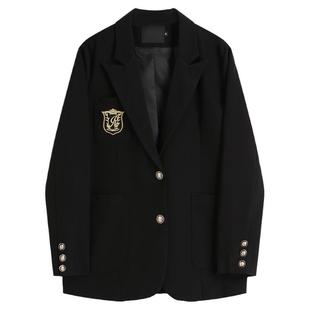 学院风徽章黑色西装外套女春秋装2025年新款休闲宽松显瘦小西服女
