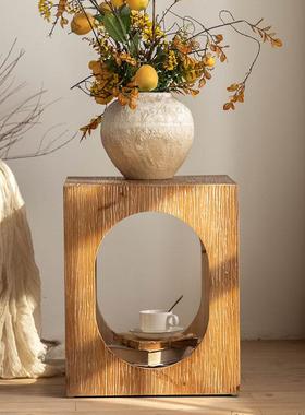 田园做旧实木收纳边角几 客厅沙发卧室床头茶几侘寂风民宿小方桌