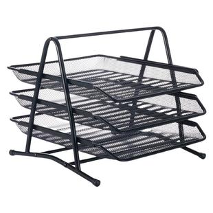 晨光金属文件盘文件座四层金属网纹档案资料A4收纳架办公室桌面置物文件筐多层黑色文件架文件夹收纳盒办公