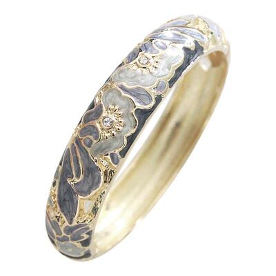 玫瑰金边镶钻镂空蓝灰雕花手镯