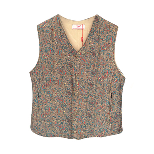 申雅中老年女士秋冬保暖驼绒马甲加绒加肥印花坎肩背心冬季开衫