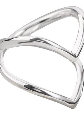 古罗珠宝925纯银双层V字戒指
