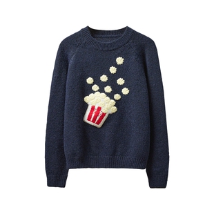 她池圆领毛衣2025冬装新款女装卡通减龄慵懒风插肩长袖套头上衣