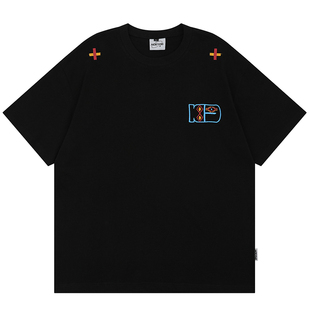 悟空有货潮牌美式字母刺绣重磅短袖T恤男女复古夏季高街百搭体恤