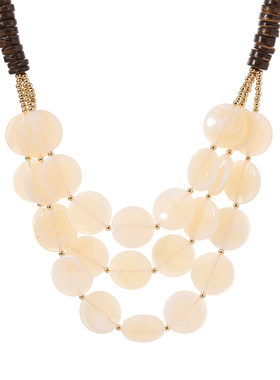 复古串珠椰壳圆片项链波西米亚风