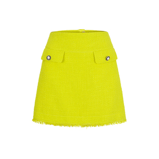 MARYLING玛俪琳初春新品嫩黄撞色钮扣粗花呢半身裙A1EAW70060