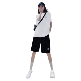 乔丹运动套装短裤女款五分裤夏季宽松休闲运动服跑步短袖夏装两件
