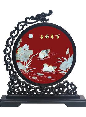 扬州漆器螺贝雕桌面摆件高档礼品