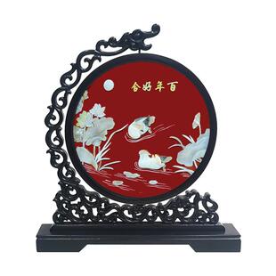 非遗扬州漆器宝螺贝雕纯手工艺品红乌木紫光檀木摆件高档中式礼品