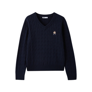 【WOODIE系列】SPAO韩国同款2026年春季新品女士V领绞花针织毛衣