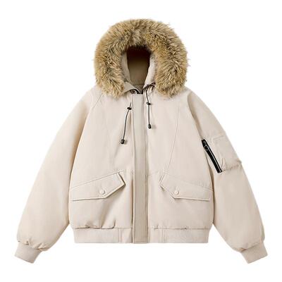 STA冬季新款绒毛领棉衣加厚保暖