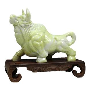 威弗列德蓝田玉生肖牛摆件天然玉石雕刻牛转乾坤家居玄关吧台摆件