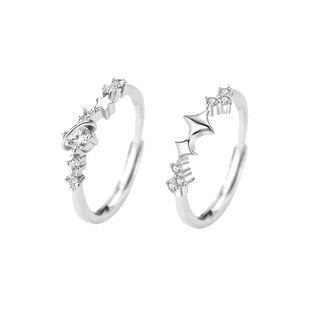 快乐星球闺蜜款纯银戒指女一对小众设计二人2024新款爆款星星对戒