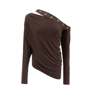 4muggle原创双色气眼斜肩上衣女多穿法千禧辣妹修身长袖T恤打底