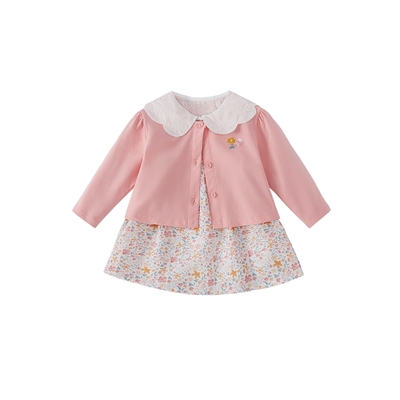 [7A抗菌]女童连衣裙秋季宝宝法式碎花两件套小童秋装儿童裙子套装