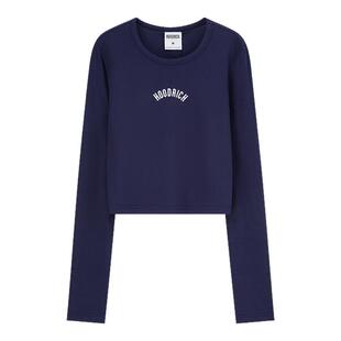 HOODRICH美式复古圆领长袖T恤潮牌弹力修身显瘦百搭打底短款上衣