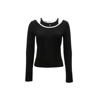 绫致ONLY秋冬新简约百搭气质假两件修身圆领T恤女时尚潮