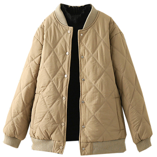 冬季大码200斤菱形格立领棒球服棉衣外套宽松加厚夹棉夹克棉服潮