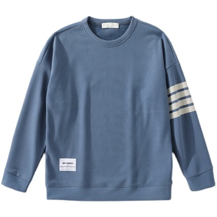 特价 冬款加绒加厚保暖男士圆领卫衣欧洲潮牌三条杠印花长袖上衣