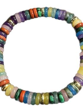 开花的橄榄 Vintage古着 Rainbow Gem Loop天然石串珠手链 手串