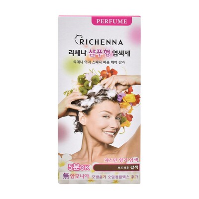 韩国本土版~进口RICHENNA丽彩娜染发剂花香植物在家染发遮盖白发