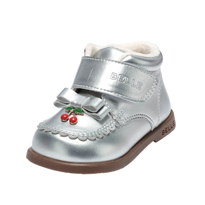 百丽童鞋2025冬新款女童可爱小樱桃时装靴短靴保暖靴子儿童棉靴