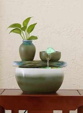 财源滚滚小型流水摆件循环水生财陶瓷桌面装饰客厅玄关古法鱼缸