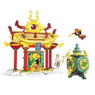 沃马积木西游记孙悟空齐天大圣大闹天宫场景模型男孩拼装玩具礼物