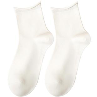 白色袜子女纯棉中筒袜秋冬无骨松口卷边堆堆月子短袜配乐福鞋