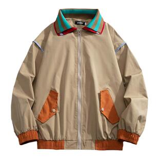 BOYUE帛跃拼色翻领夹克日系复古街头个性cityboy青少年流行外套男