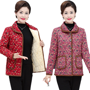 妈妈装加绒加厚棉衣外套保暖居家棉服中年女装洋气棉袄中老年冬装