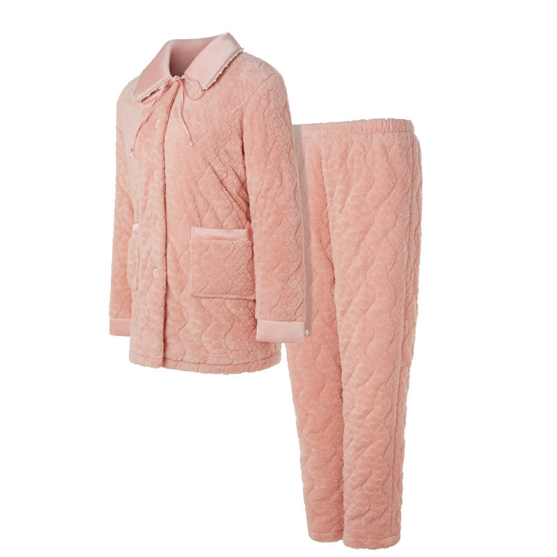 易美Y34J2326保暖家居服女士冬季加厚夹棉居家服可外穿加绒睡衣女