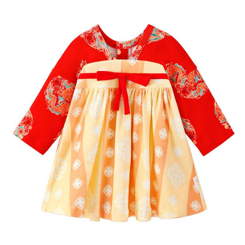 龙喜年纯棉印花女宝宝周岁礼服裙